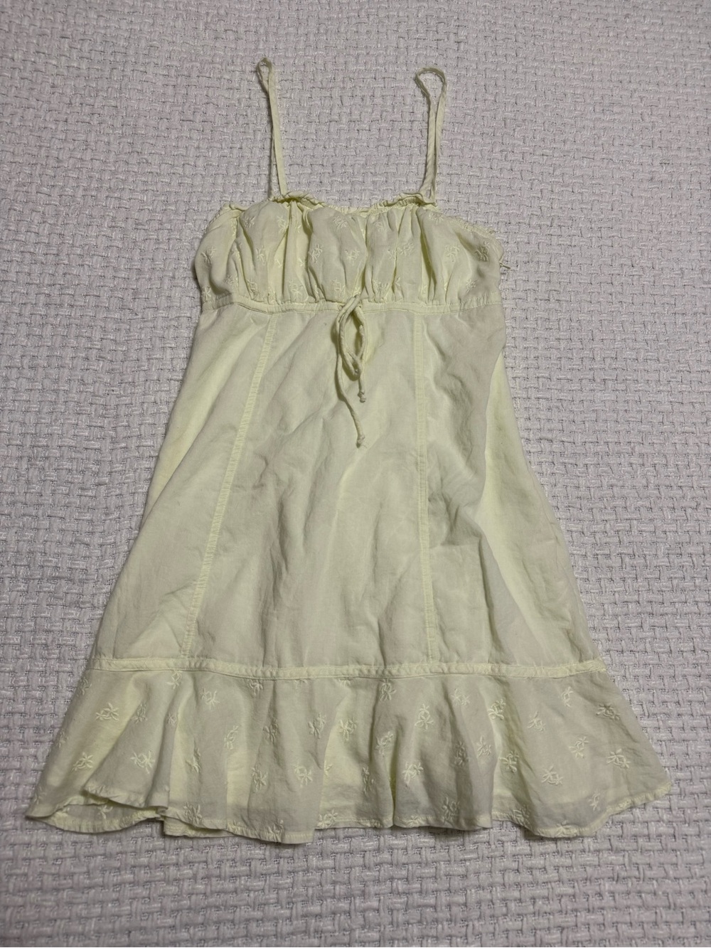 American Eagle women’s small yellow dress with embroidery detailing.